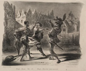 Illustrasjoner for Faust: Duell of Faust and of Valentin, 1828.