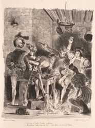 Illustrasjoner for Faust: Méphistophélés i studentenes taverna, 1828.