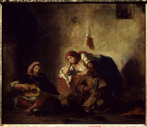 Jødiske musikere i Mogador (tidligere navn på Essaouira) i Marokko Maleri av Eugene Delacroix 1798-1863) 1847 Søn. 0,46x0,55 m Paris, Musée du Louvre.
