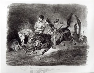 Mephistopheles og Faust rider i natten, illustrasjon for Faust av Goethe, 1828