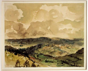 Panoramautsikt over skogkledde åser rundt Croze Akvarell av Eugene Delacroix (1798-1863) Rundt 1855 Søn. 0,21 x 0,26 m Paris. Museet Louvre