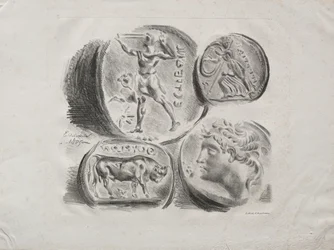 Ark med fire antikke medaljer, 1825.