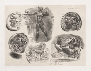 Ark med seks antikke mynter, 1825.