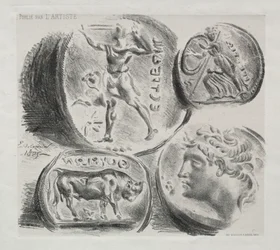 Ark med fire antikke medaljer, 1825.