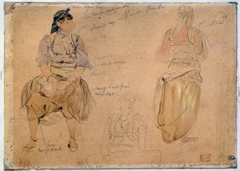 Studier av arabiske kvinner som tegner en blygruve med akvarellhøydepunkter av Eugene Delacroix (1798-1863) 1832 Paris, Louvre-museet