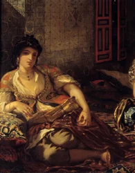 Kvinnene i Alger i detaljleiligheten deres. Maleri av Eugene Delacroix (1798-1863) 1834 Dim. 1,80 x 2,29 m Paris. Museet Louvre