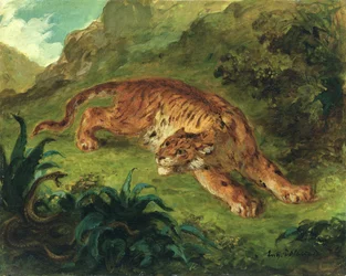 Tiger and Snake, 1858 (olje på papir montert på panel)