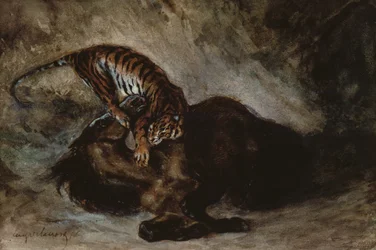 Tiger angriper en hest (wc på papir)