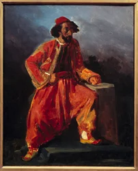 tyrkisk sittende. Antatt portrett av Paul Barroilhet (1805 - 1871) lyrikkkunstner. Maleri av Eugene Delacroix (1798-1863)