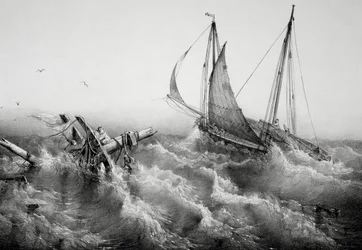 Etter storm, Av Ferdinand Perrot (1808-1841), Litografi