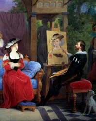 Rubens mens han malte stråhatten i studioet sitt, detalj av 2581014