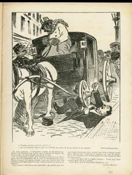 Illustrasjon av Fernand Fau (1858-1919) i Le Rire, 29/02/08 - Handel, transport, katastrofeulykker, transport, Fiacre Cab - Kuske, Fiacres