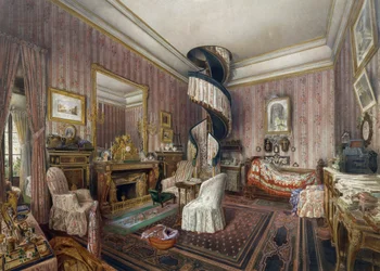 Soverom, akvarell av Fernand Pelez de Cordova (1820-1899)