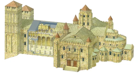 Santiago de Compostela romanske katedral. Gjenoppbygging. Spania