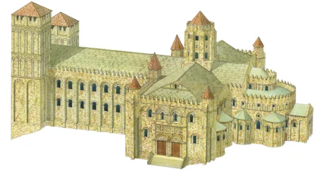Santiago de Compostela romanske katedral. Gjenoppbygging. Spania