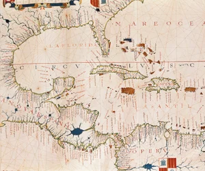 Portulan: Geografisk kart med navnet på kystlinjen til Cuba, Florida, Mellom-Amerika og Nord-Latin-Amerika, Hydrographic Atlas of Fernao VAZ DOURADO (1500-tallet)
