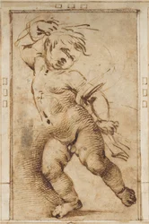 Dansende putto holder et draperi