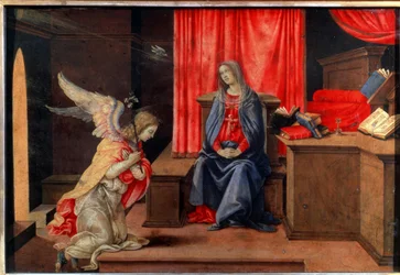 Kunngjøringen. Maling av Filippino Lippi (1457-1504), ca 1490. Tempera på tre. Florentinsk renessansekunst. Eremitasjemuseet, St. Petersburg.