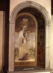 Madonna og barn med hellige, en detalj fra tabernaklet til Canto al Mercantale, 1498