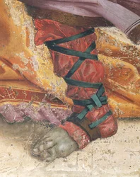 Saint Philip Driving Dragon fra Temple of Hieropolis, detalj av fottøy, fresco