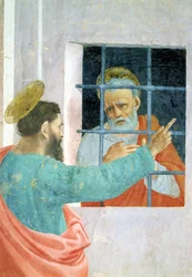 St. Peter besøkt i fengsel av St. Paul, ca. 1480 freskomaleri på 63300