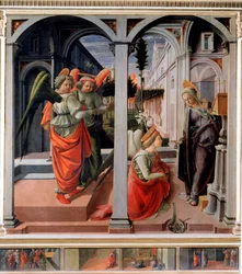 Bebudelse Detrempe på tre av Filippo Lippi (ca. 1406-1469) 1440 ca. Sol. 175,25x183 cm Firenze, San Lorenzo-kirken, kapell Martelli