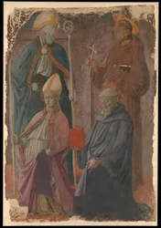 Saints Augustine og Francis, en biskop Saint, og Saint Benedict.