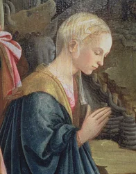 The Nativity, detalj som viser Madonnaen, 1470