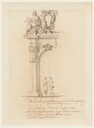 Tegning, design for en port, for mottakelsen av pave Pius VI som kom tilbake fra Tyskland, i Ancona, mai 1782
