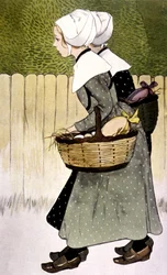 Tjenester som bærer påskeegg, ca. 1900 (illustrasjon)