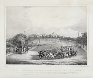 De nasjonale lansenerene med offiserene som inspiserer dem på Boston Common