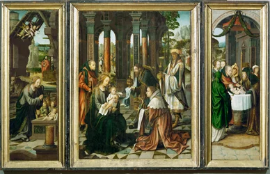 quot;Tilbedelse av de vise menn, tilbedelse av barnet, omskjærelse (tre)quot;