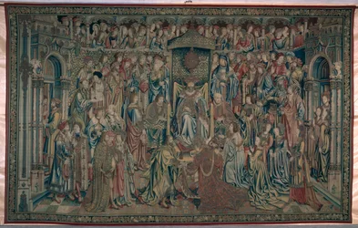Bathsheba ønsket velkommen ved hoffet, tapestry of David and Bathsheba, ca. 1510-15