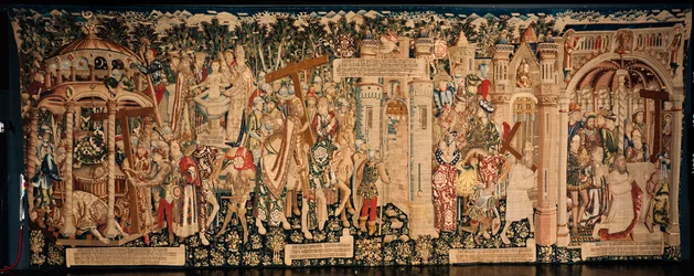 Katedralen (La Seo, Catedral del Salvador de Zaragoza). Tapetmuseet. flamsk billedvev. Legenden om det hellige kors (La leyenda de la Santa Cruz). Ca. 1450. 430x1120cm.
