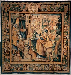 Conques museums skattkammer (Le Trésor de Conques). flamsk billedvev. Historien om Sainte Foy (?). Tekster: DASIAN, S+PRIME, S+eVAPRAISE. Det 16. århundre (?).