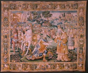 flamsk billedvev. Alexander før ypperstepresten Iaddo (Alexander før ypperstepresten Iaddo). Atelier i Oudenaarde. 374x447 cm. Inv(830-B)4 00010. 1600-tallet.
