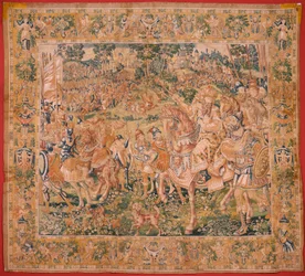 flamsk billedvev. Serien Judiths bok. Nebukadnesars hær (El ejército de Nabucodonosor). Første billedvev i serien. Produksjon Nederland, Brussel?, andre halvdel av 1500-tallet. Stoff Ull. Plassering Church of Saint Nicholas of Bari (mu
