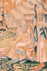 flamsk billedvev. Serien Judiths bok. Gå tilbake til Bethulia (Regreso a Betulia). Åttende billedvev i serien. Produksjon Nederland, Brussel(?). Andre halvdel av 1500-tallet. Stoff Ull. Plassering Church of Saint Nicholas of Bari (museet åpnet