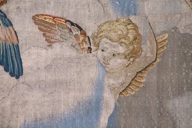 flamsk billedvev. Serien The History of Moses. Moses ved Sinai-fjellet. Atelier Joost van Herzele. Ca 1550. Detalj.