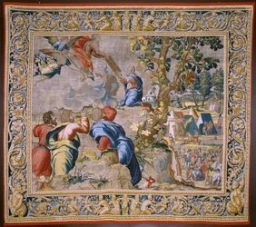 flamsk billedvev. Serien The History of Moses. Moses ved Sinai-fjellet. Atelier Joost van Herzele. Ca 1550.