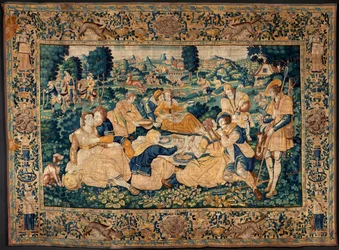 flamsk billedvev. Landmåltidet. Atelier i Oudenaarde. 331x465 cm. Iinv (83073)-8 / 00008. 1600-tallet.
