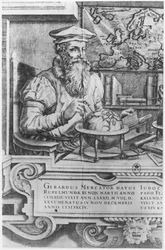 Gerard Mercator (1512-94) gravert for inkludering i Mercator og Hondius-seriene med atlass