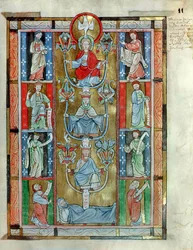 Ms 340 fol.11r The Tree of Jesse, fra De Laudibus Sancte Crucis av Rabanaus Maurus (ca. 780-856) fra Anchin Abbey