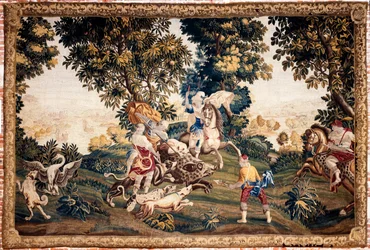 Palace (Eu-slottet). Museet (Louis-Philippe-museet for Eu-slottet). flamsk billedvev. Jakten på Silvio. 18. århundre. 294x436 cm.