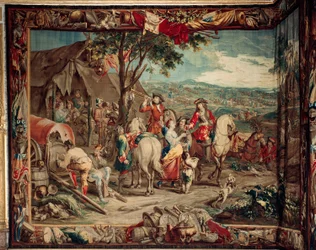 Slottet (Schlossanlage Schleißheim). flamsk billedvev. Brussels atelier Judocus De Vos. Design Lambert De Hondt. Leir. Ull og silke. 400x510 cm. Omtrent 1715 - 1724.
