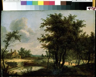 ""Landskapet på det nederlandske landskapet"" (nederlandsk landskap). Anonymt maleri fra den nederlandske skolen fra 1600-tallet. Mikhail Kroshitsky kunstmuseum, Sevastopol (Sevastopol) Ukraina