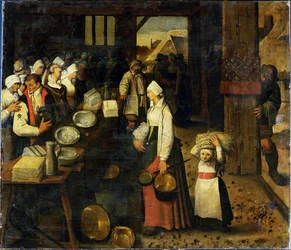 Omgivelsene til Pieter Brueghel III: Et ektepar mottar gaver (maleri på lerret)