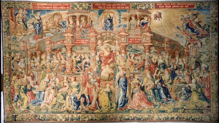 Tapet som viser Prudence som ankommer Court of Divine Wisdom, fra Brussel