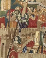 Tapet som viser erobringene av kong Alfonso V av Portugal (Conquistas de Alfonso V de Portugal), Tournai. Detalj. (Ull og silke)