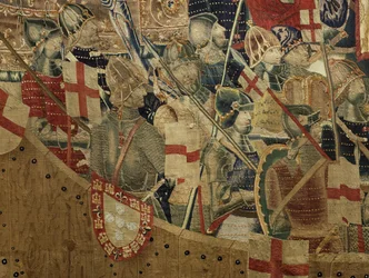Tapet som viser erobringene av kong Alfonso V av Portugal (Conquistas de Alfonso V de Portugal), Tournai. Detalj. (Ull og silke)